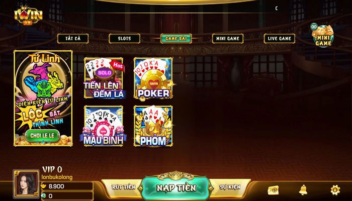 Sảnh chơi game bài đổi thưởng Iwin