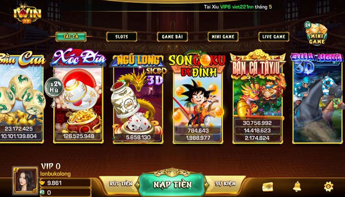 Danh mục sản phẩm tại cổng game Iwin